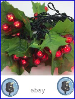 120 Holly & Berry Red LED Christmas Tree String Fairy Lights 5.8m Battery oper