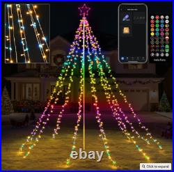 12-ft Flagpole Christmas Tree Pre-lit Programmable RGB Fairy Lights Decorations
