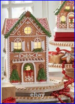 13 GINGERBREAD LIGHTED HOUSE with TREES & Timer Holiday CHRISTMAS RAZ 4116426 NEW