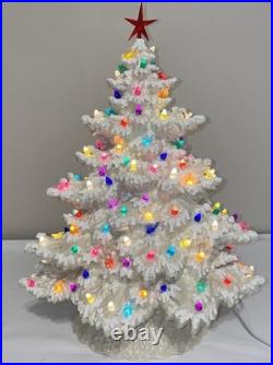 17 Frazier Fir White Mother Of Pearl Ceramic Light Up Flocked Christmas Tree