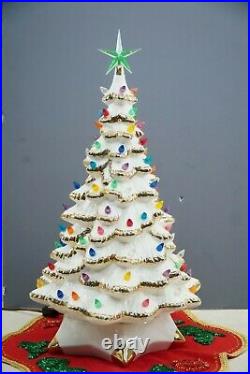 22 Old Ceramic White Christmas Tree 2 Pc Lighted Gold Tips H & M Holland Mold