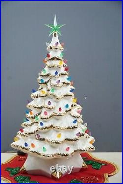 22 Old Ceramic White Christmas Tree 2 Pc Lighted Gold Tips H & M Holland Mold
