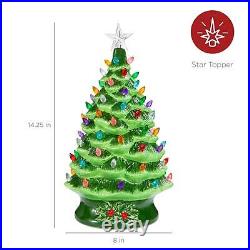 24 Grandmas Retro Ceramic Green Glaze Lighted Tabletop Christmas Tree X Large