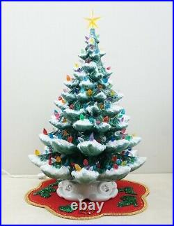 26 in Old Ceramic Christmas Tree 2 Piece Lighted & Snow Flocked Atlantic Mold