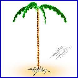 2PCS 5 FT & 7 FT Tropical LED Rope Light Palm Trees Artificial Yard Decor