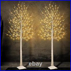 2PK Lighted Birch Tree with 144 Warm White Lights, 8 Modes Prelit White Artif