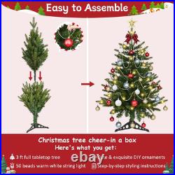 3FT Small Christmas Tree with Lights, Artificial Table Top Christmas Tree with 5