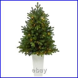 3.5' Washington Fir Artificial Christmas Tree with Clear Lights in Tower Planter