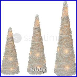 3 Pcs LED Light Up Christmas Tree Cone Pyramids Glitter Ornament Fairy Lights UK