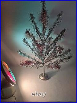 3ft Aluminum Tinsel Christmas Tree withColor Wheel Rotating Light Mid Century VTG