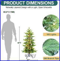 4FT Prelit Aspen Fir Christmas Tree with 100 Warm Lights for Holiday Decor