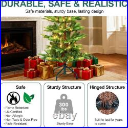 4FT Prelit Aspen Fir Christmas Tree with 100 Warm Lights for Holiday Decor