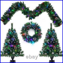 4Pcs/Set Pre-Lit Artificial Christmas Tree Premium Hinged with LED Lights & Stand