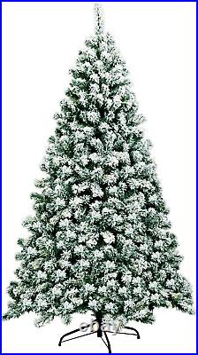 4.5FT Pre-Lit Snow Flocked Christmas Tree, Classic Hinged Pine Tree with Foldabl