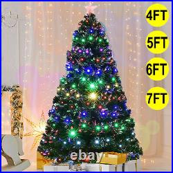 4/5/6/7FT Pre Lit Realistic Artificial Holiday Christmas Tree With Lights Decor