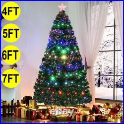 4/5/6/7FT Pre Lit Realistic Artificial Holiday Christmas Tree With Lights Decor