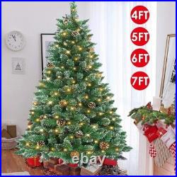 4/5/6/7Ft Artificial Christmas Tree with Lights LED Snow Flocked Pine Cone Xmas 4/5/6/7Ft Artificial Christmas Tree with Lights LED Snow Flocked Pine Cone Xmas