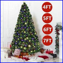 4/5/6/7ft Christmas Tree Fiber Optic Pre Lit Lights Xmas Bushy Pine Metal Stand