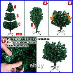 4/5/6/7ft Christmas Tree Fiber Optic Pre Lit Lights Xmas Bushy Pine Metal Stand