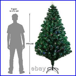 4/5/6/7ft Pre Lit Fiber Optic Christmas Tree Xmas With LED Lights & Top Star US