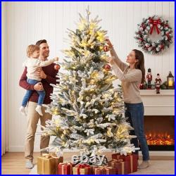 4.5-7.5ft Flocked Artificial Christmas Tree with LED Light Christmas Décoration
