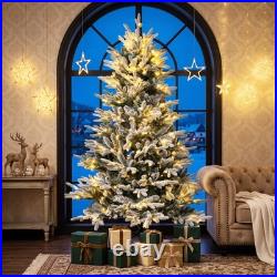 4.5-7.5ft Flocked Artificial Christmas Tree with LED Light Christmas Décoration