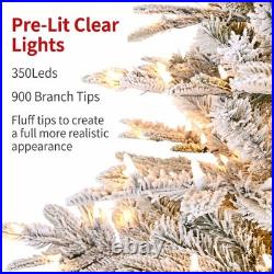 4.5-7.5ft Flocked Artificial Christmas Tree with LED Light Christmas Décoration