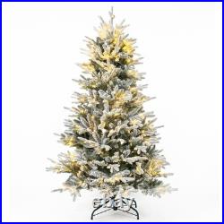 4.5-7.5ft Flocked Artificial Christmas Tree with LED Light Christmas Décoration