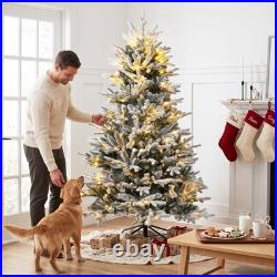 4.5-7.5ft Flocked Artificial Christmas Tree with LED Light Christmas Décoration