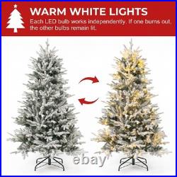 4.5-7.5ft Flocked Artificial Christmas Tree with LED Light Christmas Décoration