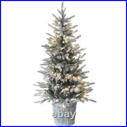 4.5 ft. Pre-Lit Snowy Alpine Fir Tree with LED Lights, Plug-In