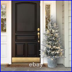 4.5 ft. Pre-Lit Snowy Alpine Fir Tree with LED Lights, Plug-In