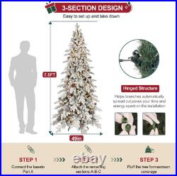 4-9Ft Pre-Lit Snow Flocked Fir Christmas Tree Skinny Pencil Artificial Xmas Tree