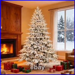 4-9 ft Pre-Lit Flocked Fir Artificial Christmas Tree with Lights Snowy Branches