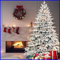 4-9 ft Pre-Lit Flocked Fir Artificial Christmas Tree with Lights Snowy Branches
