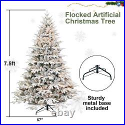 4-9 ft Pre-Lit Flocked Fir Artificial Christmas Tree with Lights Snowy Branches