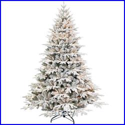 4-9 ft Pre-Lit Flocked Fir Artificial Christmas Tree with Lights Snowy Branches