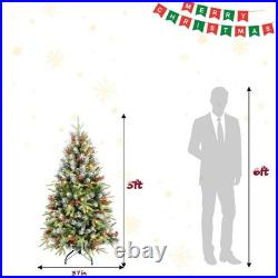 4-9ft Prelit Artificial Christmas Tree Snow Frosted with Pinecones & Red Berries