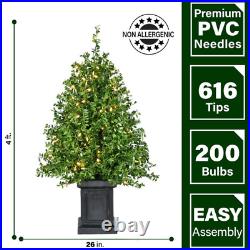 4-Ft Boxwood Artificial Christmas Tree with White LED Lights