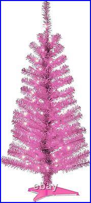 4' Pre-Lit Pink Tinsel Christmas Tree with White Lights, Includes Stand, Girls 4' Pre-Lit Pink Tinsel Christmas Tree with White Lights, Includes Stand, Girls