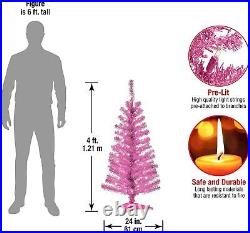 4' Pre-Lit Pink Tinsel Christmas Tree with White Lights, Includes Stand, Girls 4' Pre-Lit Pink Tinsel Christmas Tree with White Lights, Includes Stand, Girls