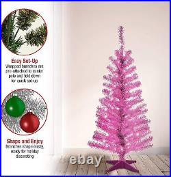4' Pre-Lit Pink Tinsel Christmas Tree with White Lights, Includes Stand, Girls 4' Pre-Lit Pink Tinsel Christmas Tree with White Lights, Includes Stand, Girls