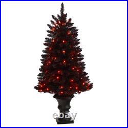 4-ft Black Halloween Artificial Christmas Tree in Urn with 100 Orange LED Lights