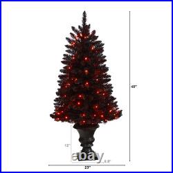 4-ft Black Halloween Artificial Christmas Tree in Urn with 100 Orange LED Lights