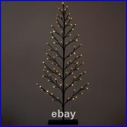 4ft 120cm Snowy Flat Twig Tree With Warm White 96 LED Lights Home Decoration
