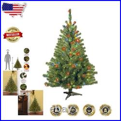 4ft Green Spruce Christmas Tree Prelit Multicolor Lights, Metal Stand Included