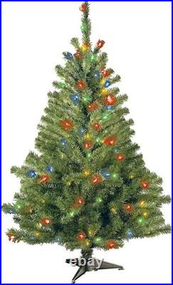 4ft Green Spruce Christmas Tree Prelit Multicolor Lights, Metal Stand Included