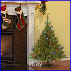 4ft Green Spruce Christmas Tree Prelit Multicolor Lights, Metal Stand Included