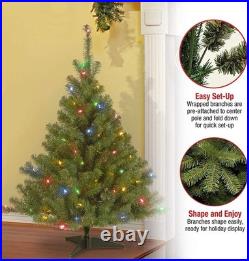 4ft Green Spruce Christmas Tree Prelit Multicolor Lights, Metal Stand Included