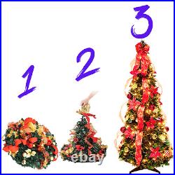4ft Pop up Christmas Tree Pull up Tree Fully Decorated LED Pre-Lit
